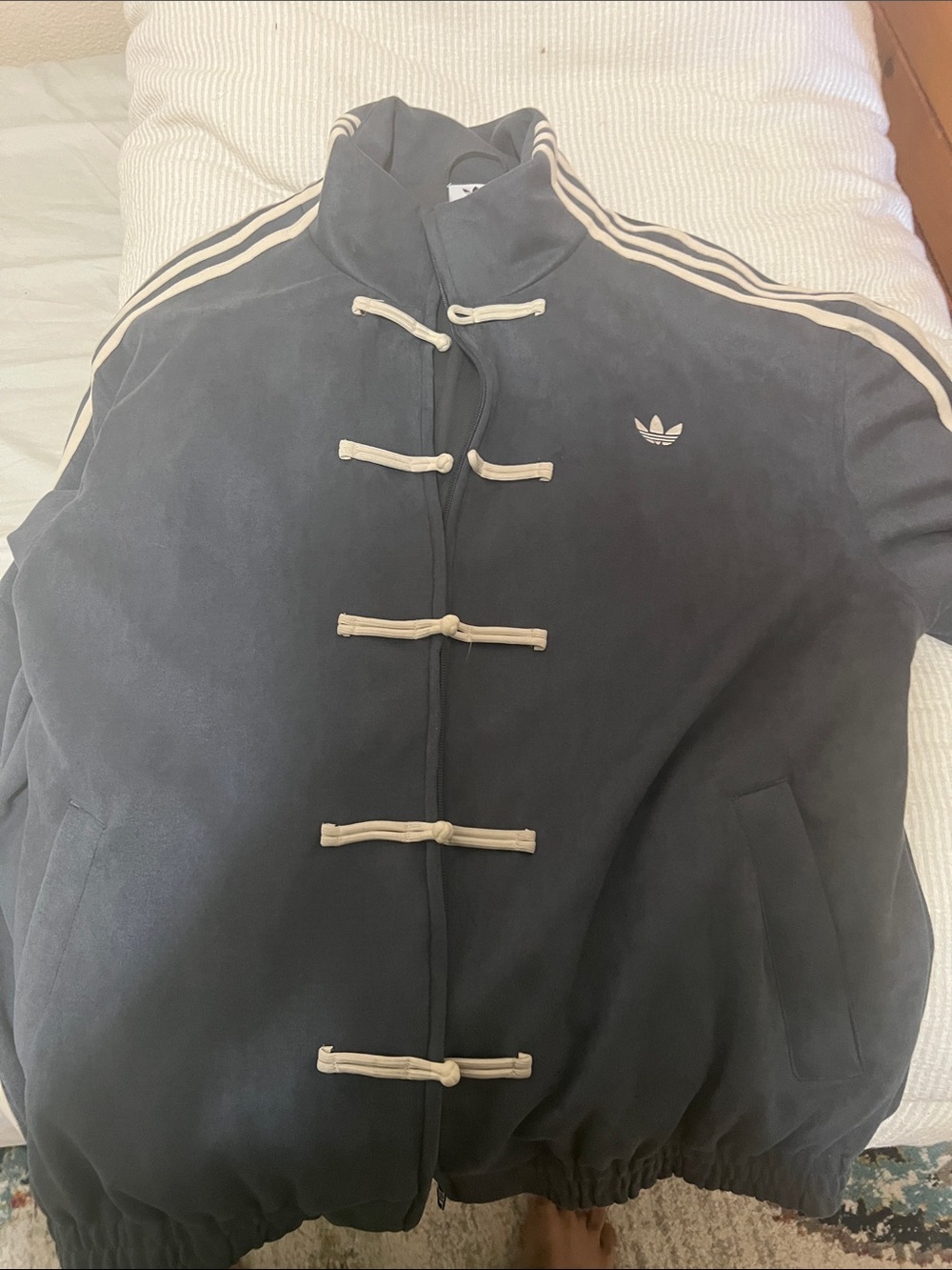 adidas Navy Bomber Jacket with Cream Toggle Details